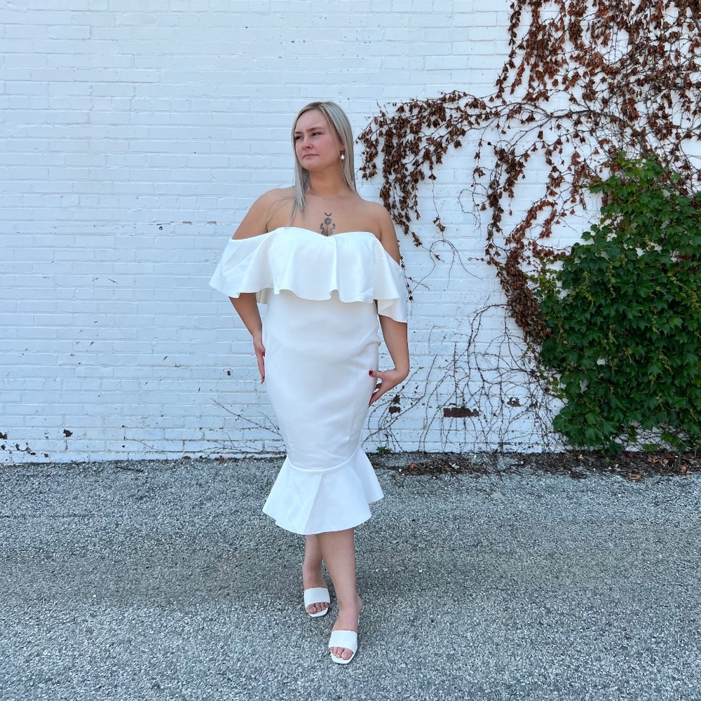 "Kiss Me" | Off Shoulder Ruffle Hem Midi Dress